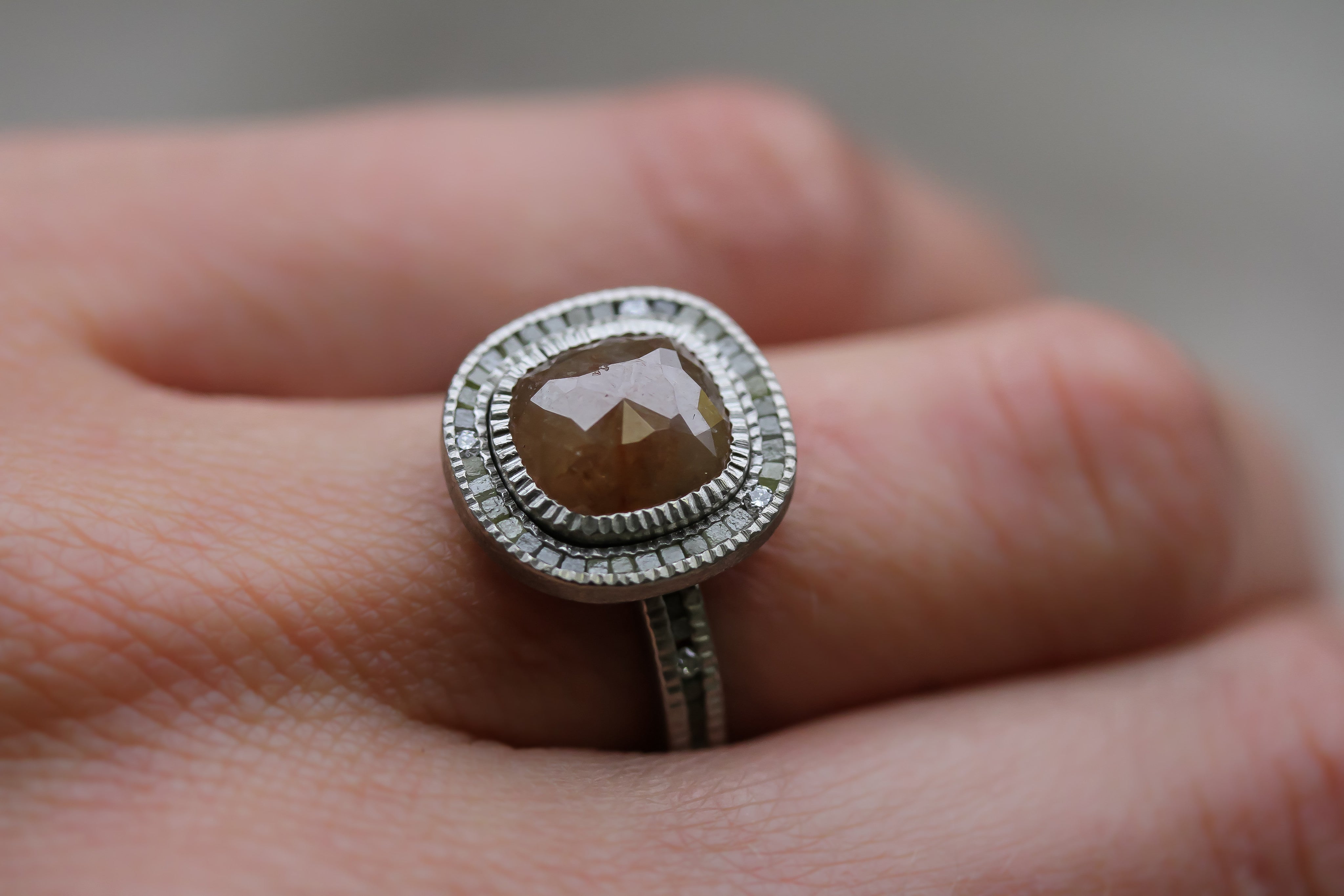 Todd Reed Palladium and Oval Gray Diamond Estate Ring