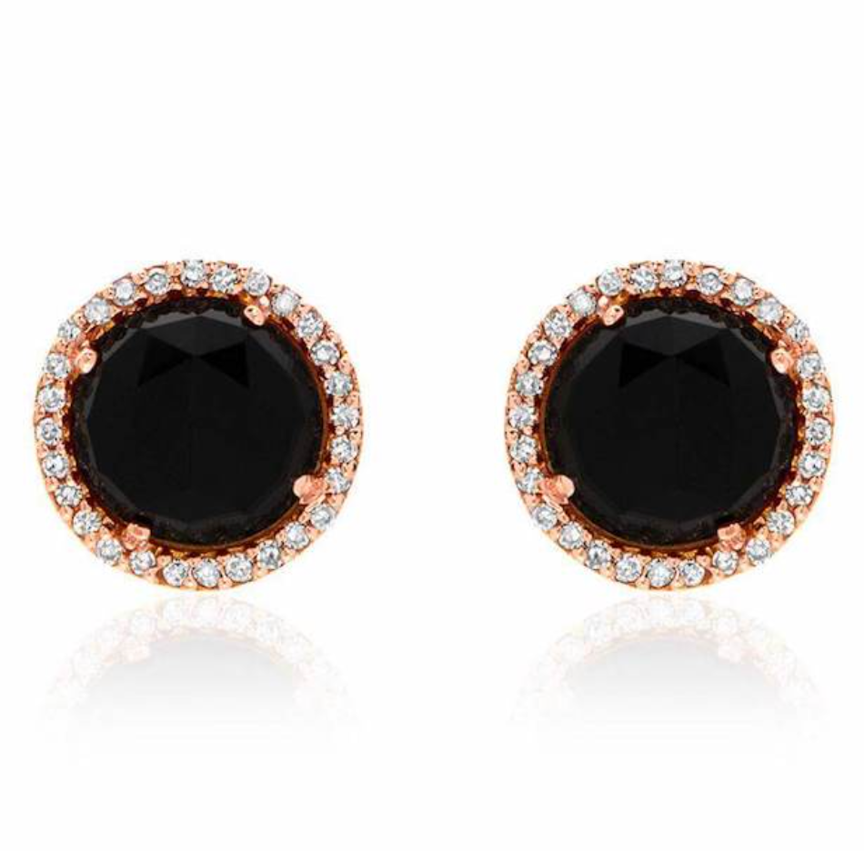 Cosmos Rose Gold Black Diamond Black Onyx Single Earring Stud