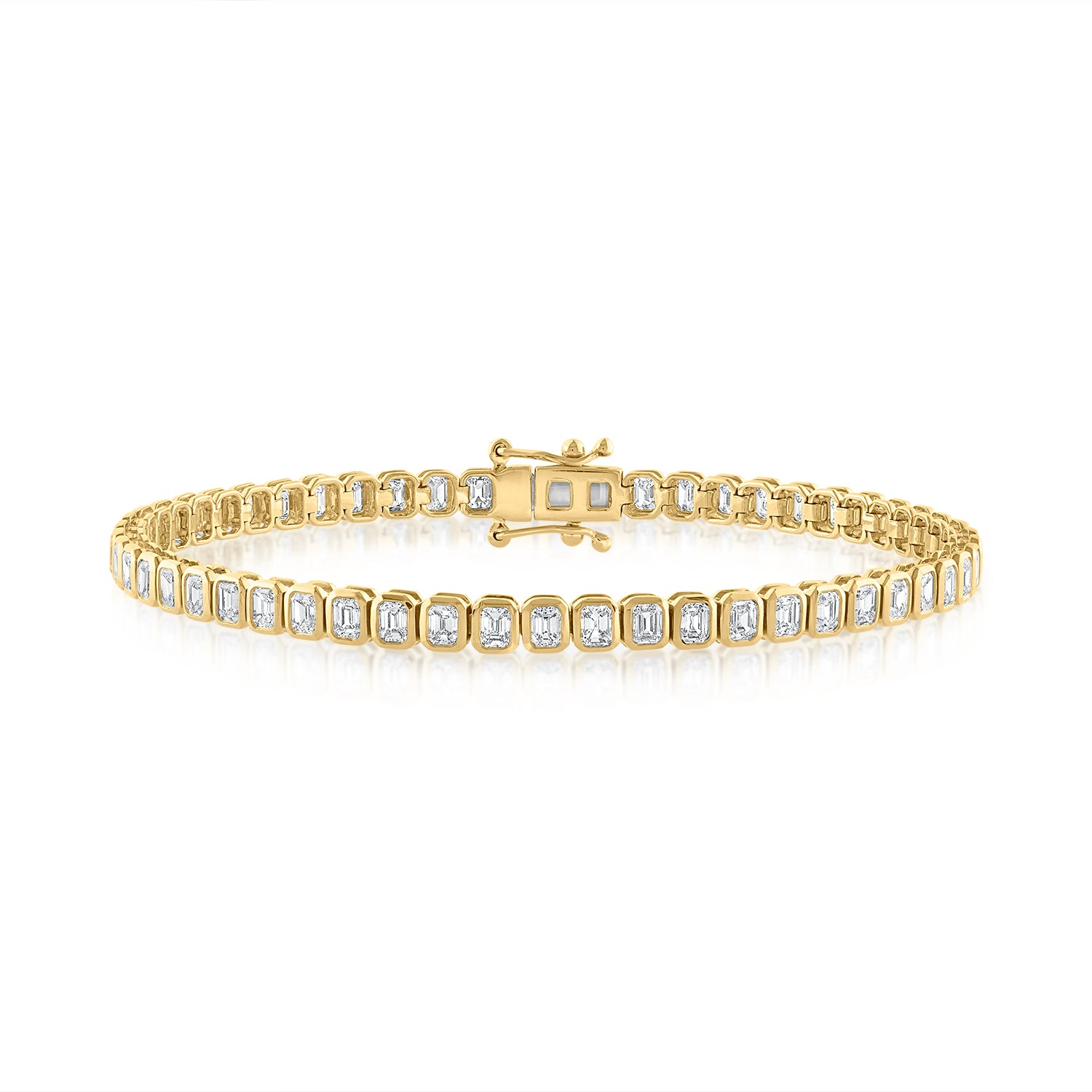 Yellow Gold Bezel Set Emerald Diamond Tennis Bracelet