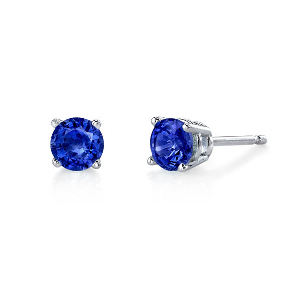 Blue Sapphire Stud Earrings in Four Prong Baskets