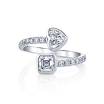 Crossover Diamond Ring with Heart Shape & Asscher Cut Diamond