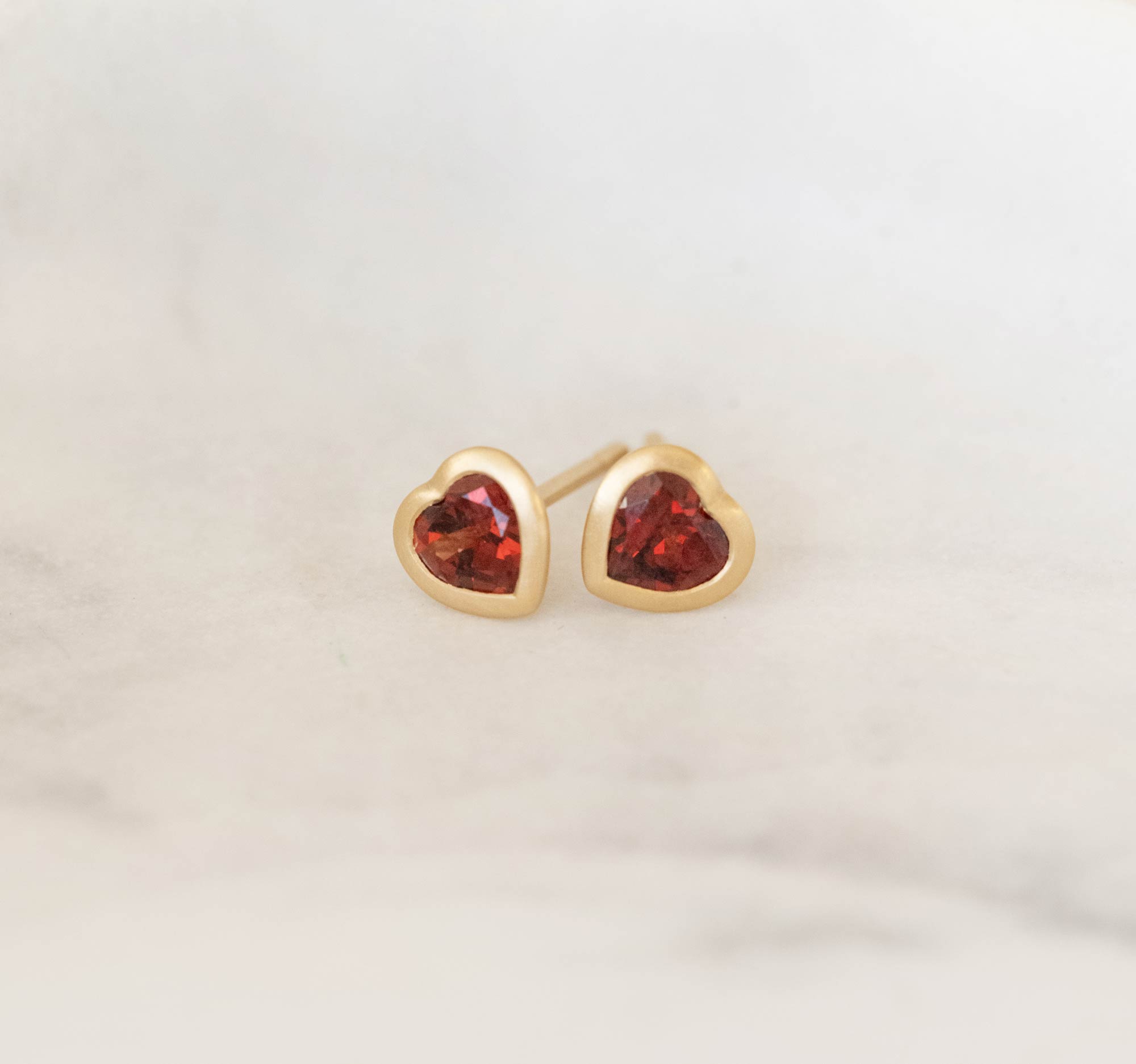 Rhodolite Garnet Heart Shaped Stud Earrings