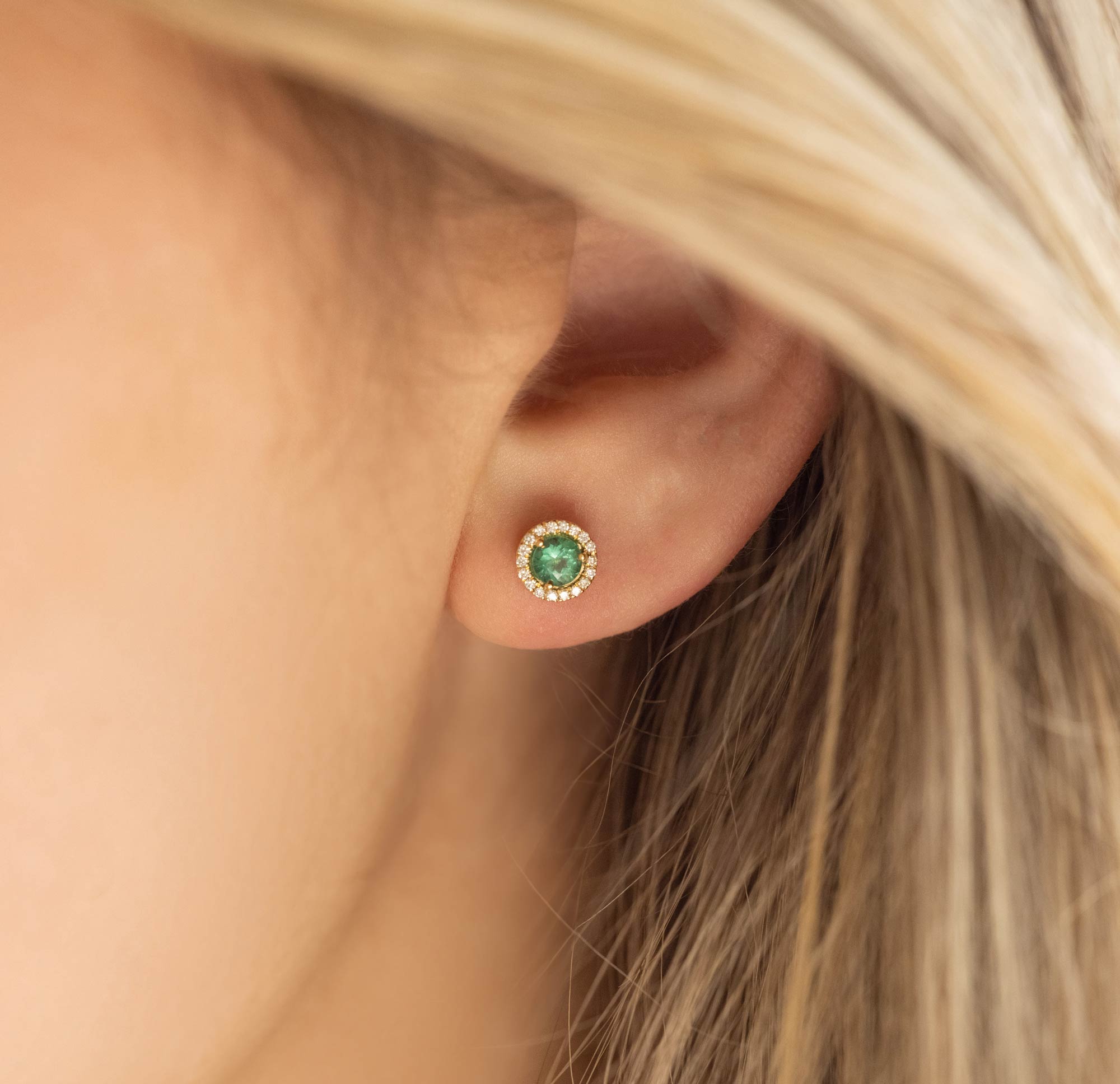 Emerald Halo Stud Earrings