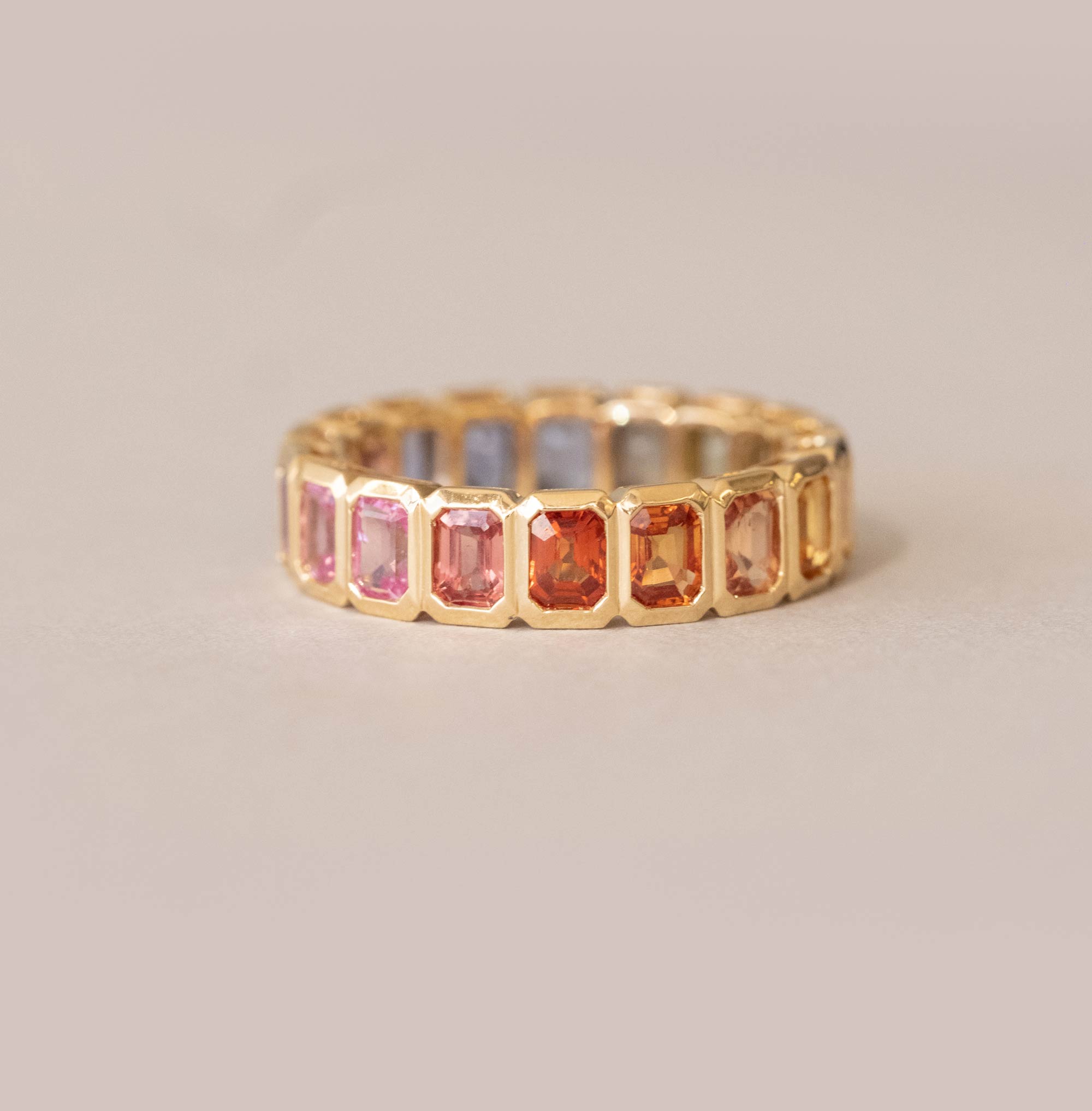 Rainbow Sapphire Bezel Set Eternity Band