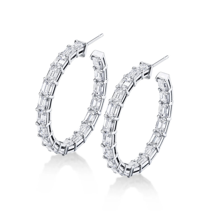 5.50ctw. Natural Emerald Cut Diamond Hoop Earrings