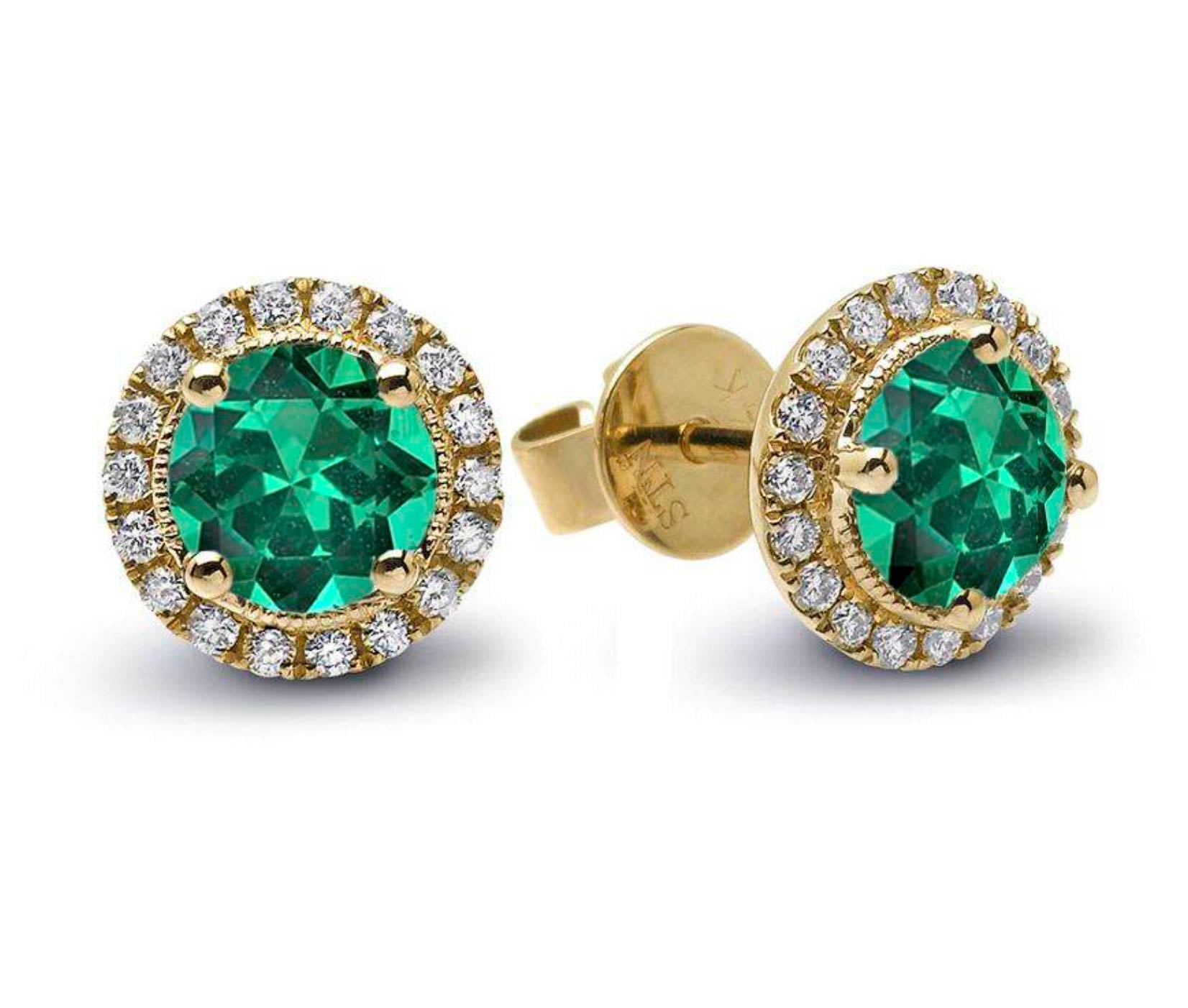 Emerald Halo Stud Earrings