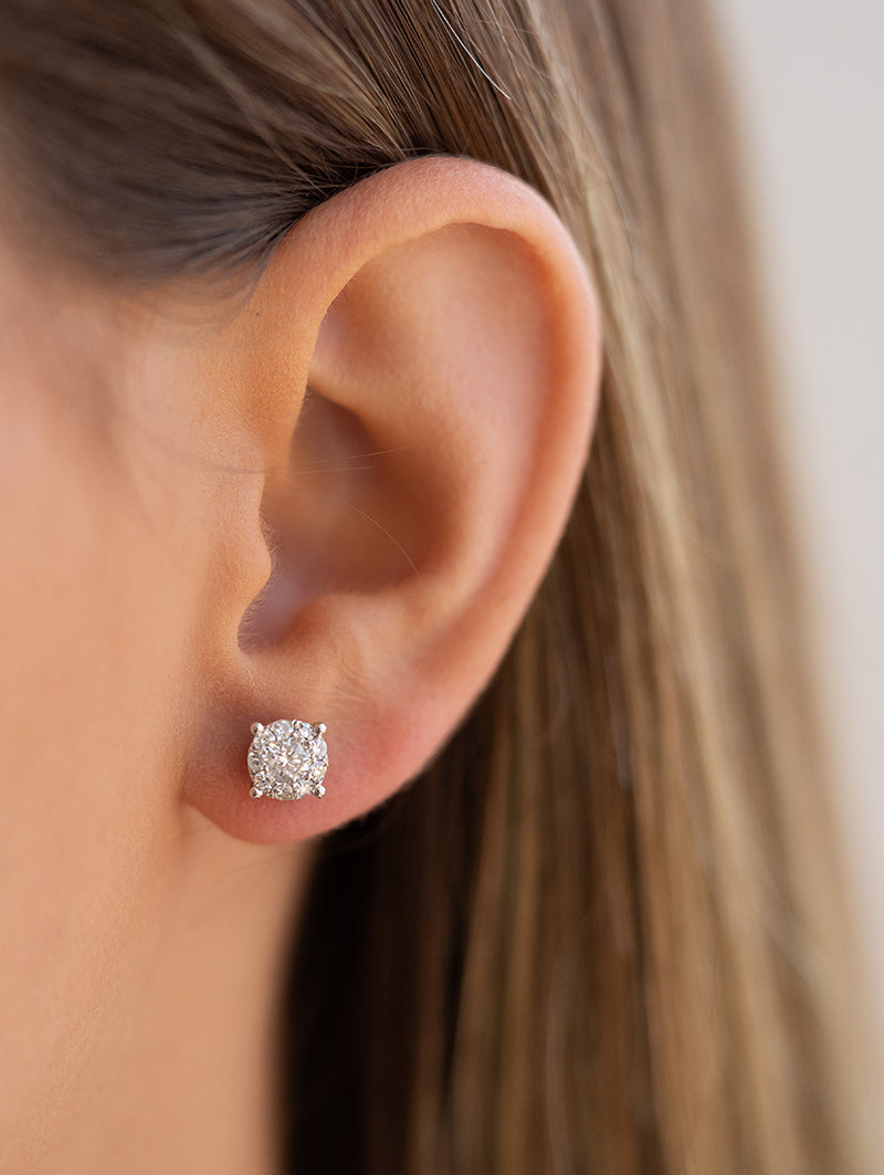 Round Illusion Cut Diamond Stud Earrings