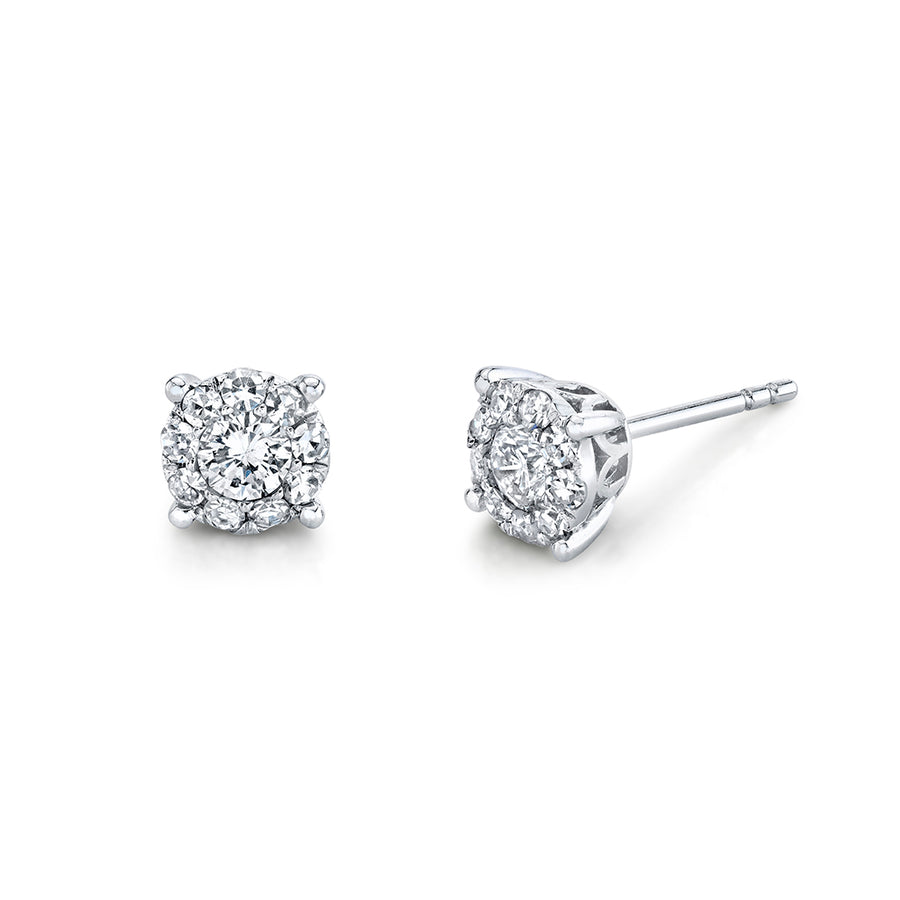 White Gold Round Cut Diamond Illusion Studs